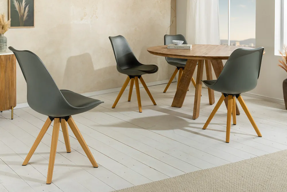 Riess-Ambiente Skandinavisch|Stühle > 2er Set Design Stuhl SCANDINAVIA MEISTERSTÜCK grau Kunstleder natur Metall Eichen-Optik