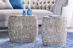 Riess-Ambiente Beistelltische|Goldene Möbel > 2er Set filigraner Design Couchtisch ABSTRACT LEAF antik silber Handarbeit rund
