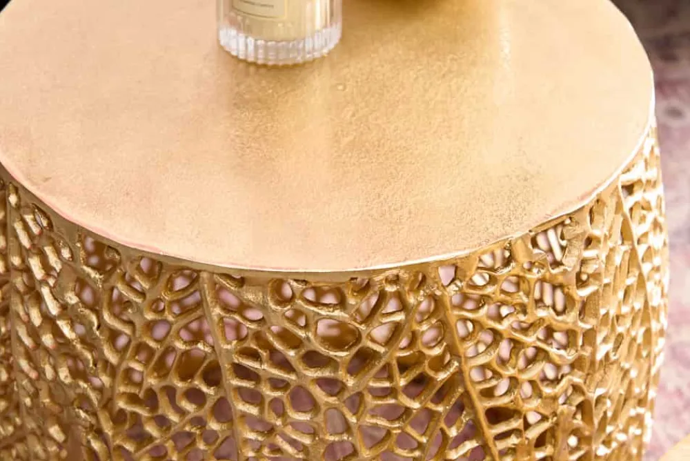 Riess-Ambiente Beistelltische|Goldene Möbel > 2er Set Filigraner Design Couchtisch ABSTRACT LEAF gold Handarbeit Metall rund