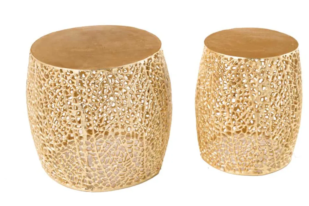 Riess-Ambiente Beistelltische|Goldene Möbel > 2er Set Filigraner Design Couchtisch ABSTRACT LEAF gold Handarbeit Metall rund