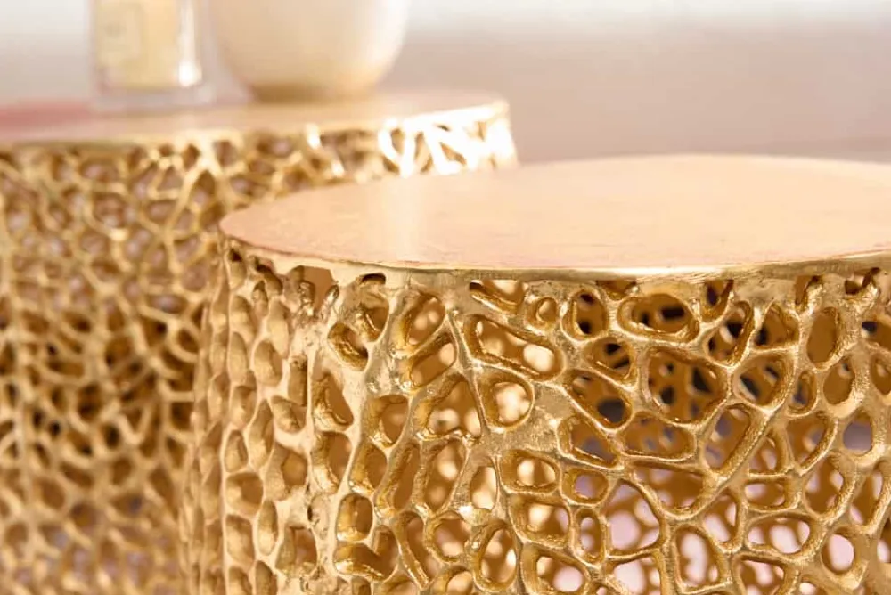 Riess-Ambiente Beistelltische|Goldene Möbel > 2er Set Filigraner Design Couchtisch ABSTRACT LEAF gold Handarbeit Metall rund