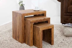 Riess-Ambiente Mehr...|Couchtische > 3er Set Massivholz Beistelltische MAKASSAR 45cm braun Sheesham stone finish Maserung