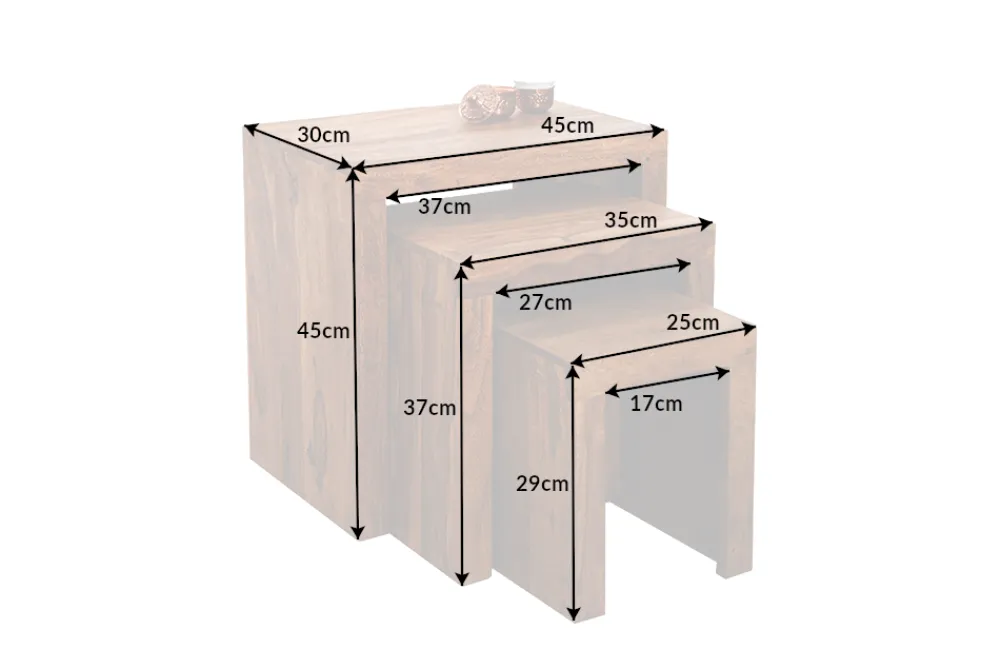 Riess-Ambiente Mehr...|Couchtische > 3er Set Massivholz Beistelltische MAKASSAR 45cm braun Sheesham stone finish Maserung