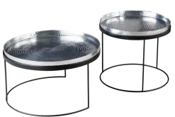 Riess-Ambiente Couchtische & Truhen > 2er Set Runde Couchtische ELEMENTS 60cm silber schwarz Metall Tabletttisch Beistelltisch