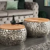 Riess-Ambiente Mehr...|Couchtische & Truhen > 2er Set Runde Couchtische STONE MOSAIC 65cm silber Mangoholz Metall handmade Mosaik Design