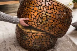 Riess-Ambiente Mehr...|Couchtische & Truhen > 2er Set Runde Couchtische STONE MOSAIC 65cm kupfer Mangoholz Metall Mosaik Design handmade