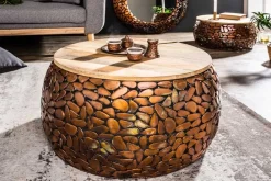 Riess-Ambiente Mehr...|Couchtische & Truhen > 2er Set Runde Couchtische STONE MOSAIC 65cm kupfer Mangoholz Metall Mosaik Design handmade
