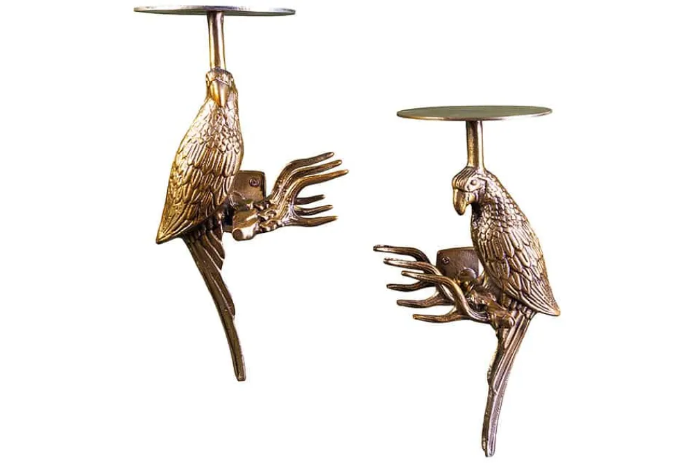 Riess-Ambiente Goldene Möbel|Garderoben > 2er Set Wandgarderobe WILDLIFE BIRDS 45cm gold Metall Hammerschlag Design handmade
