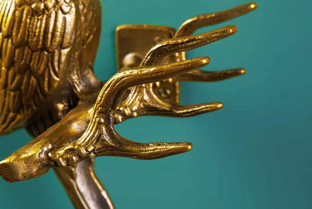 Riess-Ambiente Goldene Möbel|Garderoben > 2er Set Wandgarderobe WILDLIFE BIRDS 45cm gold Metall Hammerschlag Design handmade