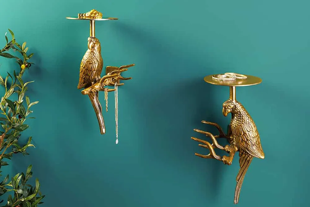 Riess-Ambiente Goldene Möbel|Garderoben > 2er Set Wandgarderobe WILDLIFE BIRDS 45cm gold Metall Hammerschlag Design handmade