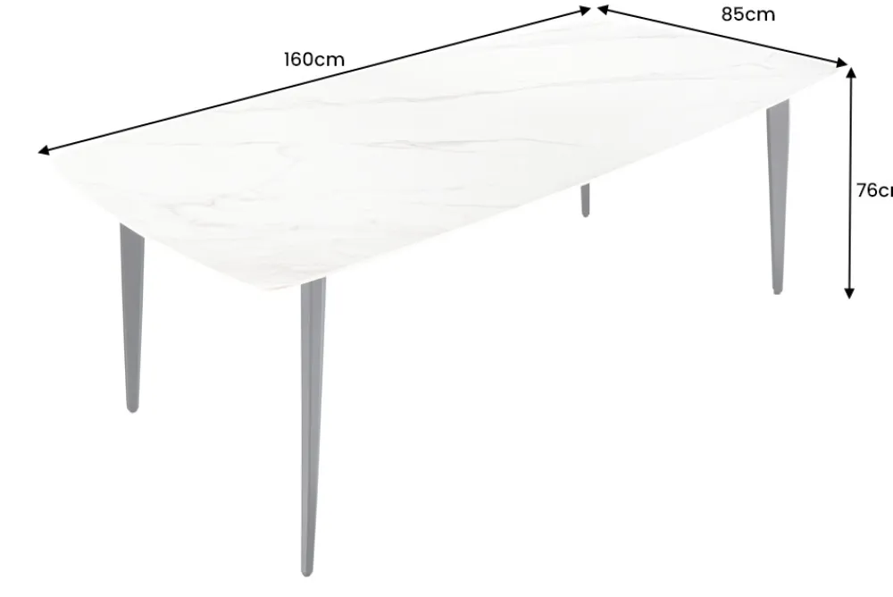 Riess-Ambiente Esstische > Esstisch MILANO 160cm weiß Marmor Keramik schwarzes Metallgestell