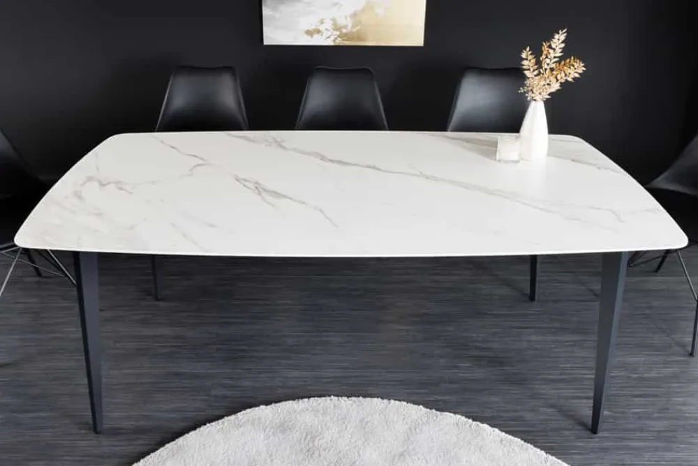 Riess-Ambiente Esstische > Esstisch MILANO 180cm weiß Marmor Keramik schwarzes Metallgestell