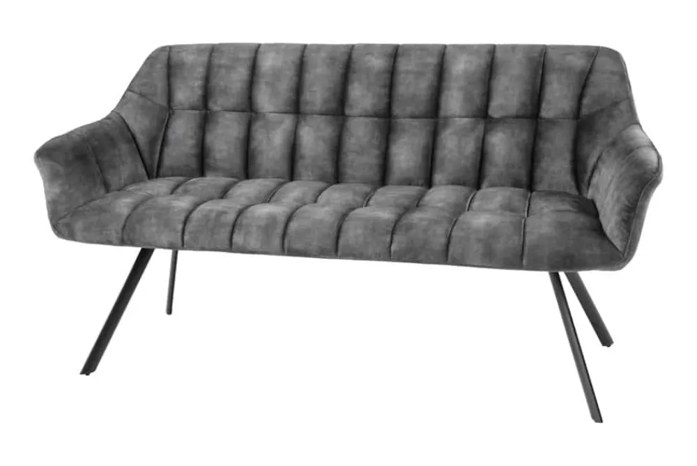 Riess-Ambiente Industrial Loft|Skandinavisch > Esszimmer Sitzbank PAPILLON 165cm grau Samt mit Rückenlehne schwarzes Metallgestell