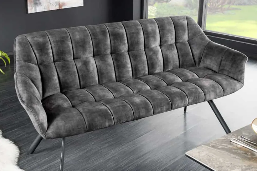Riess-Ambiente Industrial Loft|Skandinavisch > Esszimmer Sitzbank PAPILLON 165cm grau Samt mit Rückenlehne schwarzes Metallgestell