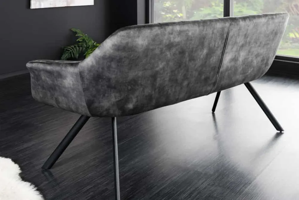 Riess-Ambiente Industrial Loft|Skandinavisch > Esszimmer Sitzbank PAPILLON 165cm grau Samt mit Rückenlehne schwarzes Metallgestell