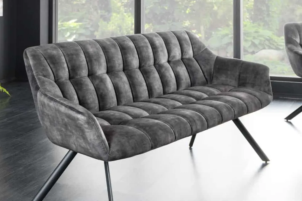 Riess-Ambiente Industrial Loft|Skandinavisch > Esszimmer Sitzbank PAPILLON 165cm grau Samt mit Rückenlehne schwarzes Metallgestell