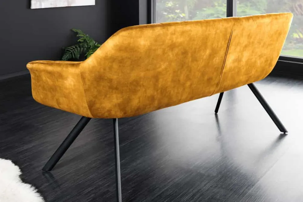 Riess-Ambiente Sitzbänke|Samt Möbel > Esszimmer Sitzbank PAPILLON 165cm senfgelb Samt mit Lehnen schwarzes Metallgestell