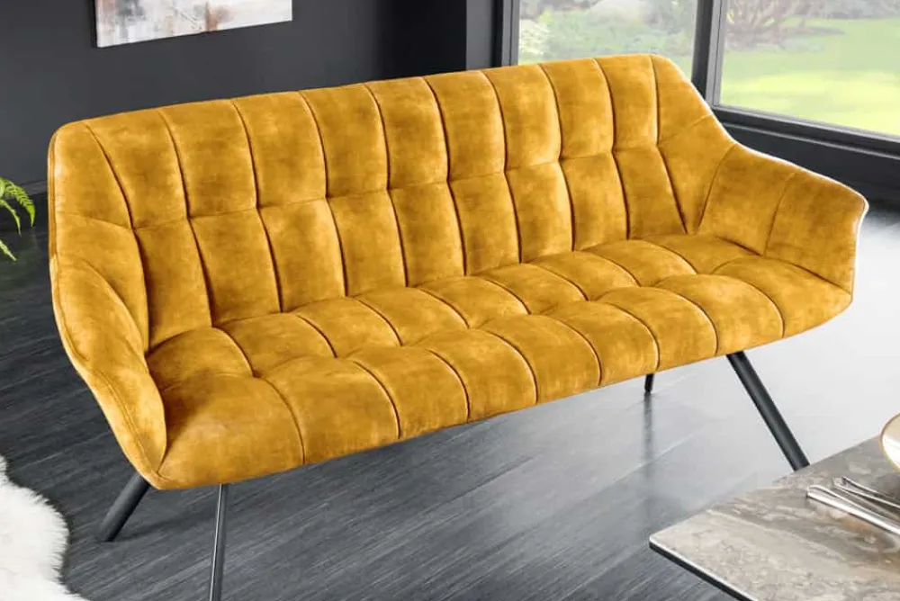 Riess-Ambiente Sitzbänke|Samt Möbel > Esszimmer Sitzbank PAPILLON 165cm senfgelb Samt mit Lehnen schwarzes Metallgestell