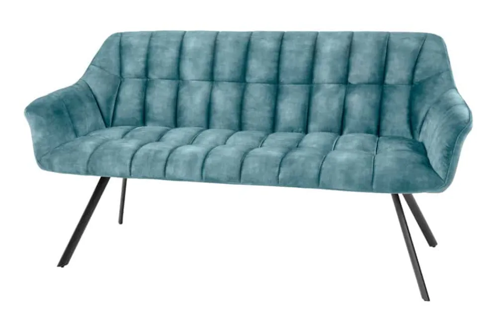 Riess-Ambiente Sitzbänke|Samt Möbel > Esszimmer Sitzbank PAPILLON 165cm petrol Samt mit Lehnen schwarzes Metallgestell