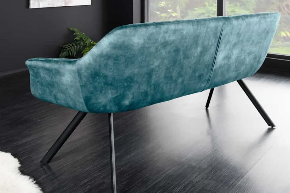 Riess-Ambiente Sitzbänke|Samt Möbel > Esszimmer Sitzbank PAPILLON 165cm petrol Samt mit Lehnen schwarzes Metallgestell
