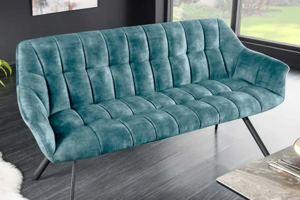 Riess-Ambiente Sitzbänke|Samt Möbel > Esszimmer Sitzbank PAPILLON 165cm petrol Samt mit Lehnen schwarzes Metallgestell
