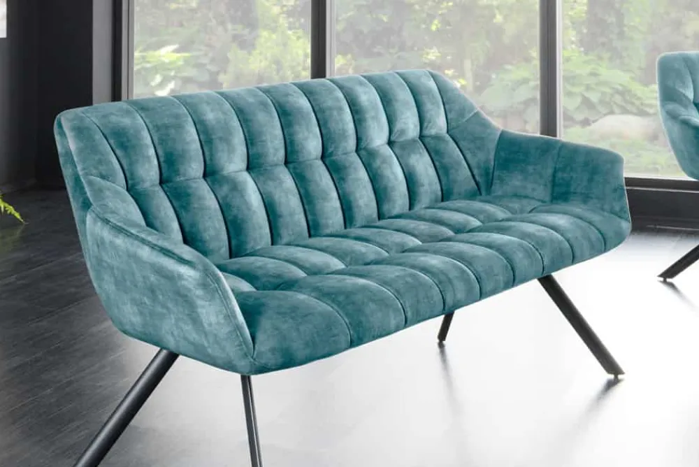 Riess-Ambiente Sitzbänke|Samt Möbel > Esszimmer Sitzbank PAPILLON 165cm petrol Samt mit Lehnen schwarzes Metallgestell
