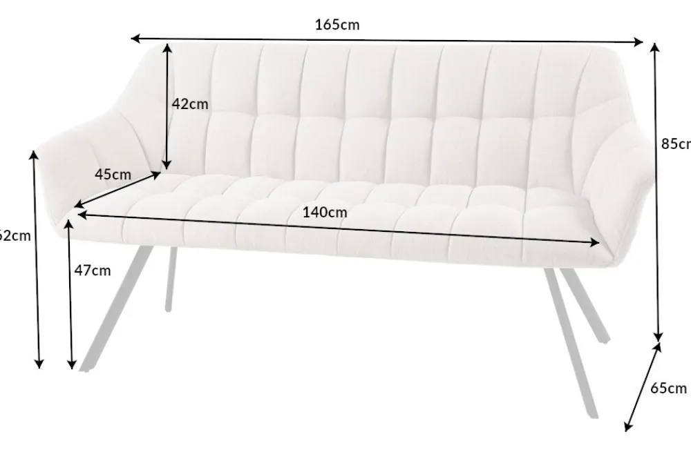 Riess-Ambiente Industrial Loft|Skandinavisch > Esszimmer Sitzbank PAPILLON 165cm champagner beige mit Lehnen schwarzes Metallgestell