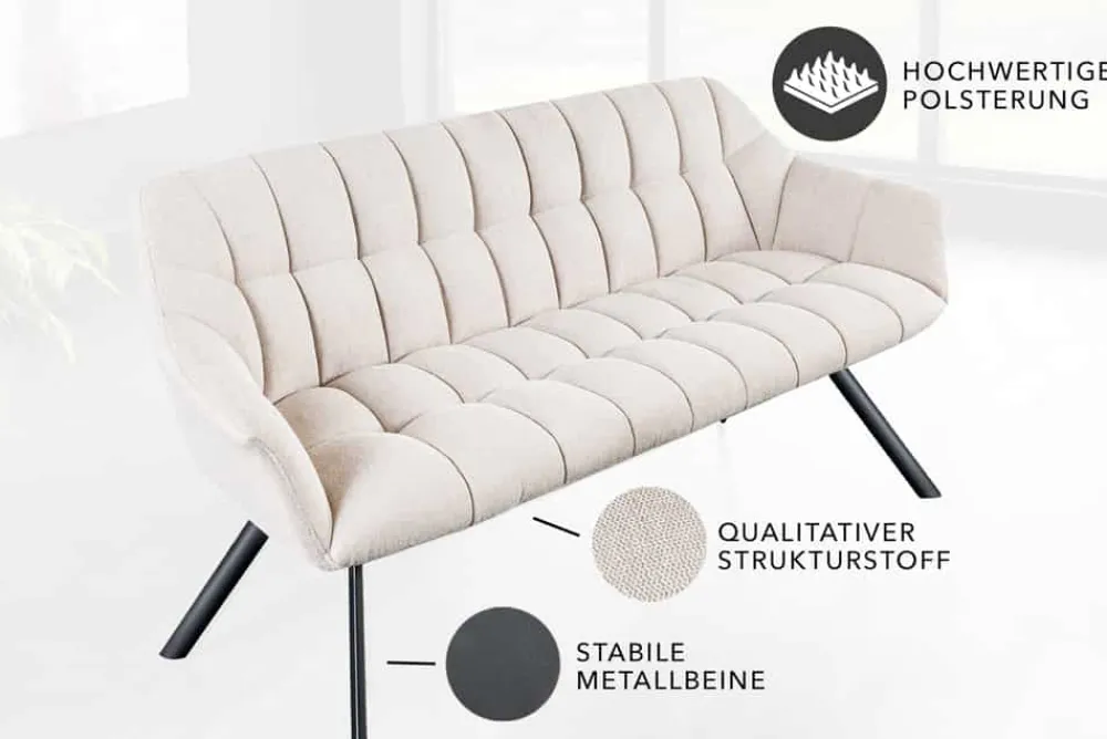 Riess-Ambiente Industrial Loft|Skandinavisch > Esszimmer Sitzbank PAPILLON 165cm champagner beige mit Lehnen schwarzes Metallgestell
