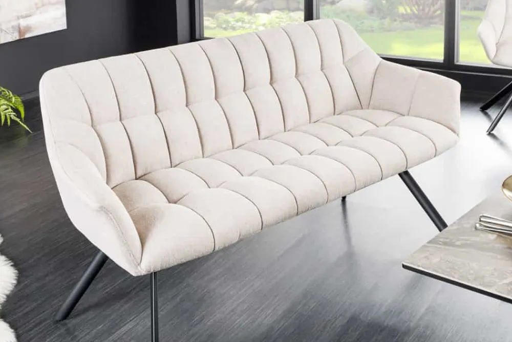 Riess-Ambiente Industrial Loft|Skandinavisch > Esszimmer Sitzbank PAPILLON 165cm champagner beige mit Lehnen schwarzes Metallgestell