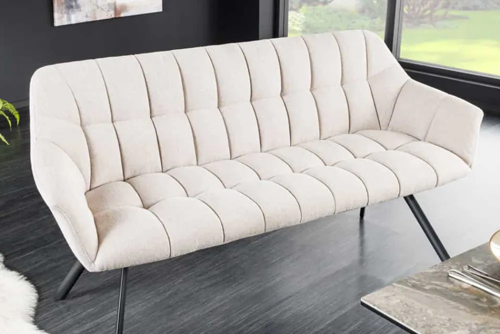 Riess-Ambiente Industrial Loft|Skandinavisch > Esszimmer Sitzbank PAPILLON 165cm champagner beige mit Lehnen schwarzes Metallgestell