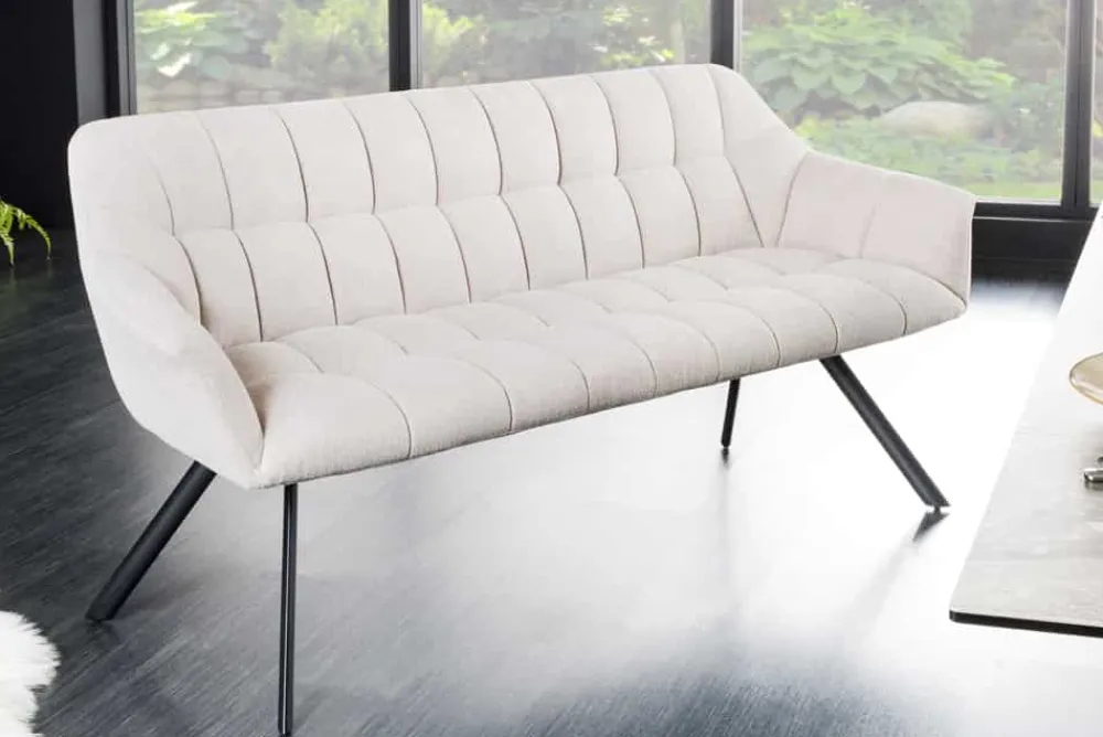 Riess-Ambiente Industrial Loft|Skandinavisch > Esszimmer Sitzbank PAPILLON 165cm champagner beige mit Lehnen schwarzes Metallgestell