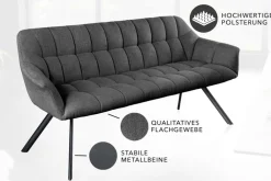 Riess-Ambiente Sitzbänke > Esszimmer Sitzbank PAPILLON 165cm anthrazit Flachgewebe mit Lehnen schwarzes Metallgestell