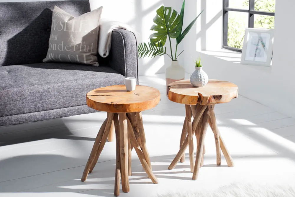 Riess-Ambiente Beistelltische|Mehr... > Exklusiver Beistelltisch ROOT 30cm natur Teak Massivholz Hocker Wurzelholz rund