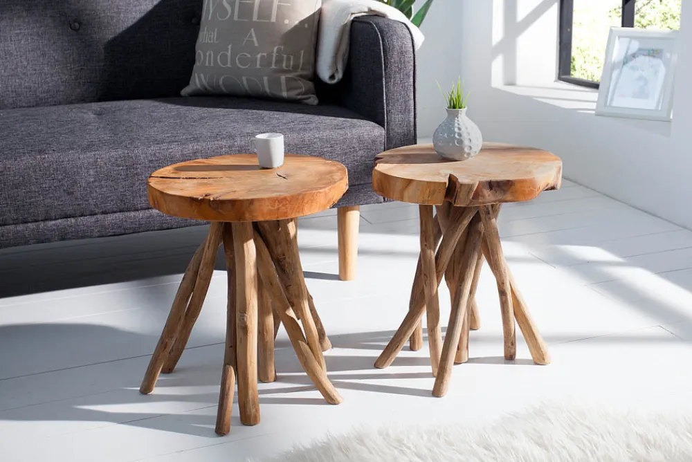 Riess-Ambiente Beistelltische|Mehr... > Exklusiver Beistelltisch ROOT 30cm natur Teak Massivholz Hocker Wurzelholz rund