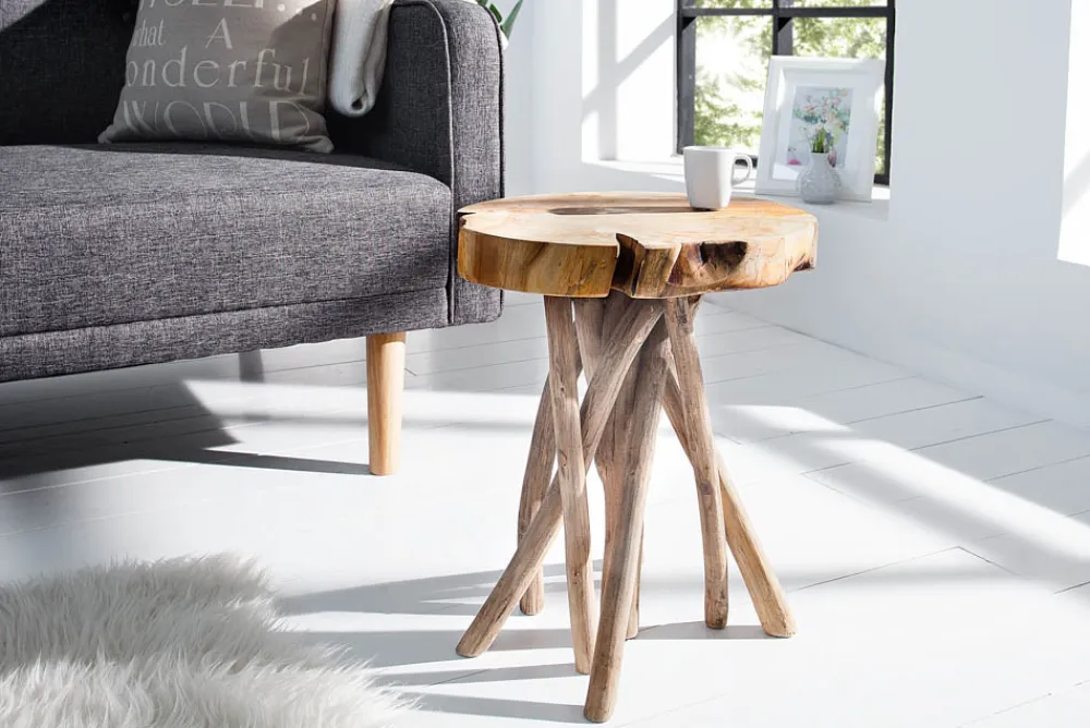 Riess-Ambiente Beistelltische|Mehr... > Exklusiver Beistelltisch ROOT 30cm natur Teak Massivholz Hocker Wurzelholz rund