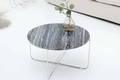 Riess-Ambiente Couchtische & Truhen > Exklusiver Couchtisch NOBLE 65cm grau echter Marmor rund silber Metall