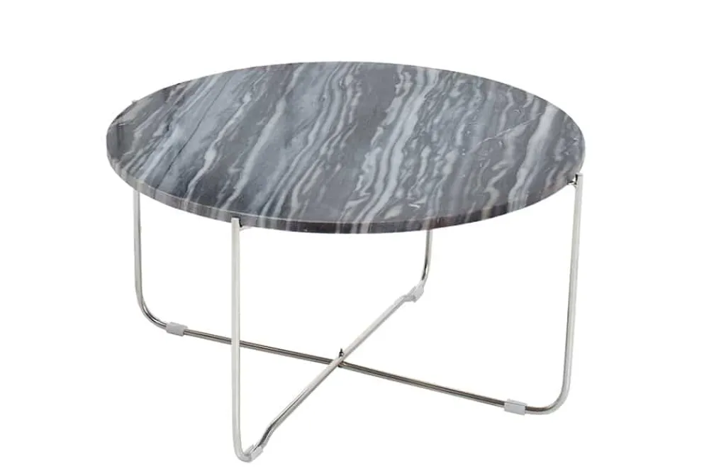 Riess-Ambiente Couchtische & Truhen > Exklusiver Couchtisch NOBLE 65cm grau echter Marmor rund silber Metall