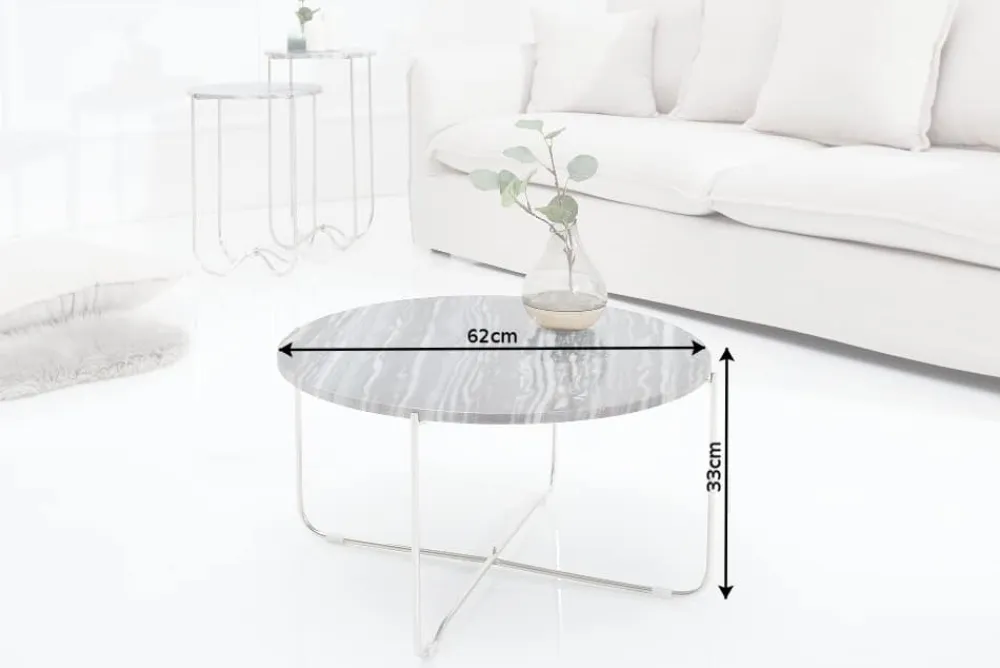 Riess-Ambiente Couchtische & Truhen > Exklusiver Couchtisch NOBLE 65cm grau echter Marmor rund silber Metall