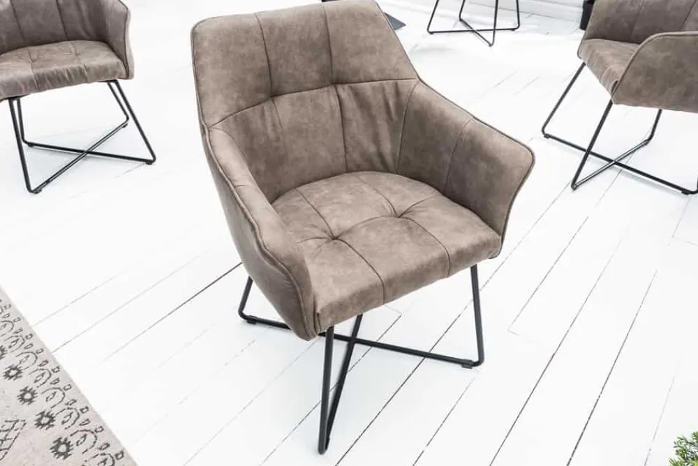 Riess-Ambiente Retro Möbel|Industrial Loft > Exklusiver Design Stuhl LOFT Microfaser vintage taupe mit Armlehne
