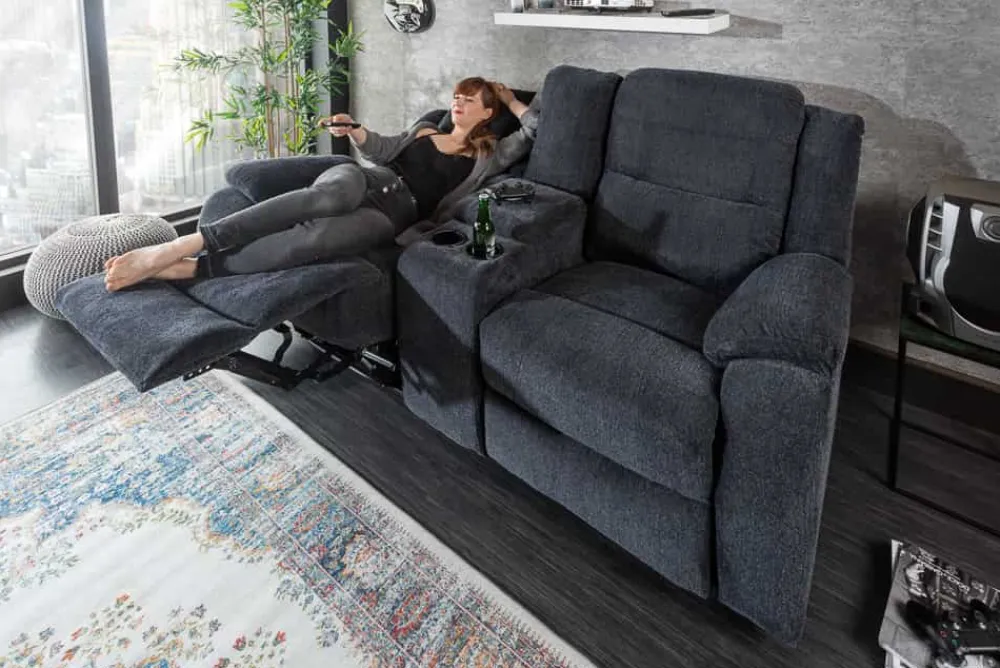 Riess-Ambiente 2-Sitzer Sofa|Sessel > Exklusiver 2er Kinosessel HOLLYWOOD dunkelgrau Fernsehsessel mit Liegefunktion