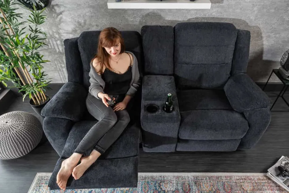 Riess-Ambiente 2-Sitzer Sofa|Sessel > Exklusiver 2er Kinosessel HOLLYWOOD dunkelgrau Fernsehsessel mit Liegefunktion