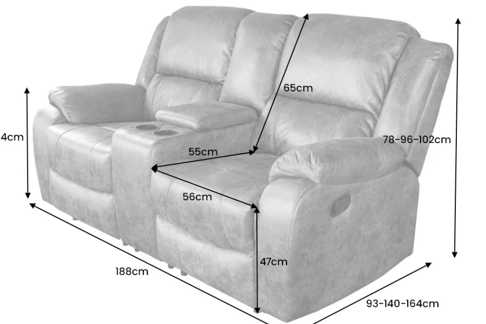 Riess-Ambiente 2-Sitzer Sofa|Sessel > Exklusiver 2er Kinosessel HOLLYWOOD 190cm schwarz mit Liegefunktion und Getränkehalter