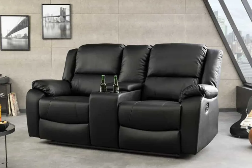 Riess-Ambiente 2-Sitzer Sofa|Sessel > Exklusiver 2er Kinosessel HOLLYWOOD 190cm schwarz mit Liegefunktion und Getränkehalter