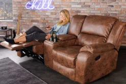 Riess-Ambiente 2-Sitzer Sofa|Sessel > Exklusiver 2er Kinosessel HOLLYWOOD antik braun mit Liegefunktion und Getränkehalter