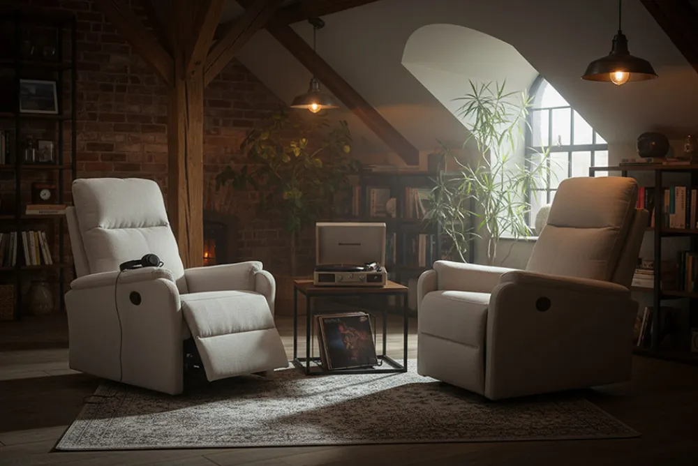 Riess-Ambiente Sessel > Exklusiver 1er Kinosessel HOLLYWOOD beige Strukturstoff elektrische Liegeposition