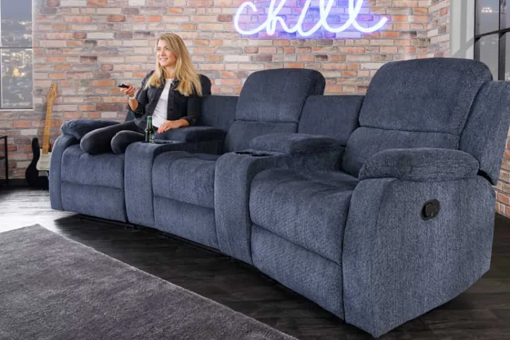 Riess-Ambiente Sessel > Exklusiver 3er Kinosessel HOLLYWOOD dunkelgrau mit Liegefunktion und Getränkehalter