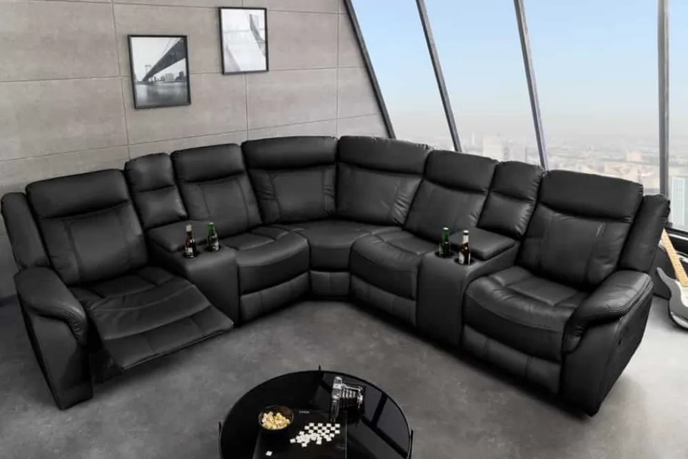 Riess-Ambiente Sessel > Exklusiver 5er Kinosessel HOLLYWOOD schwarz Ecksofa Getränkehalter Stauraum