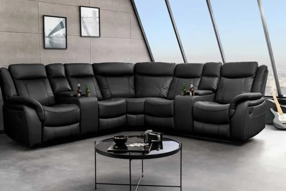 Riess-Ambiente Sessel > Exklusiver 5er Kinosessel HOLLYWOOD schwarz Ecksofa Getränkehalter Stauraum