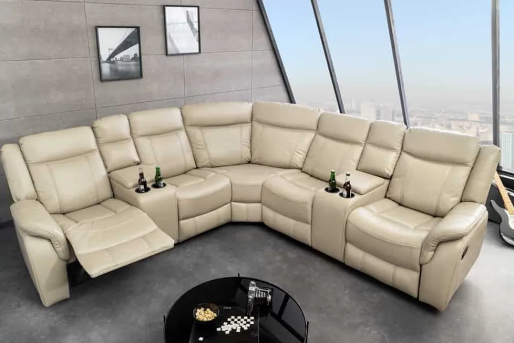 Riess-Ambiente Sessel > Exklusiver 5er Kinosessel HOLLYWOOD beige Ecksofa Getränkehalter Stauraum