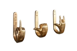 Riess-Ambiente Goldene Möbel|Wanddekoration > Extravagante Kleiderhaken FINGERS gold Metall-Aluminium 3er Set Wandgarderobe